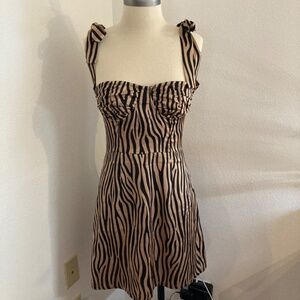 Lioness Black and Gold Zebra Striped Mini Bustier Dress Tie Straps Size medium